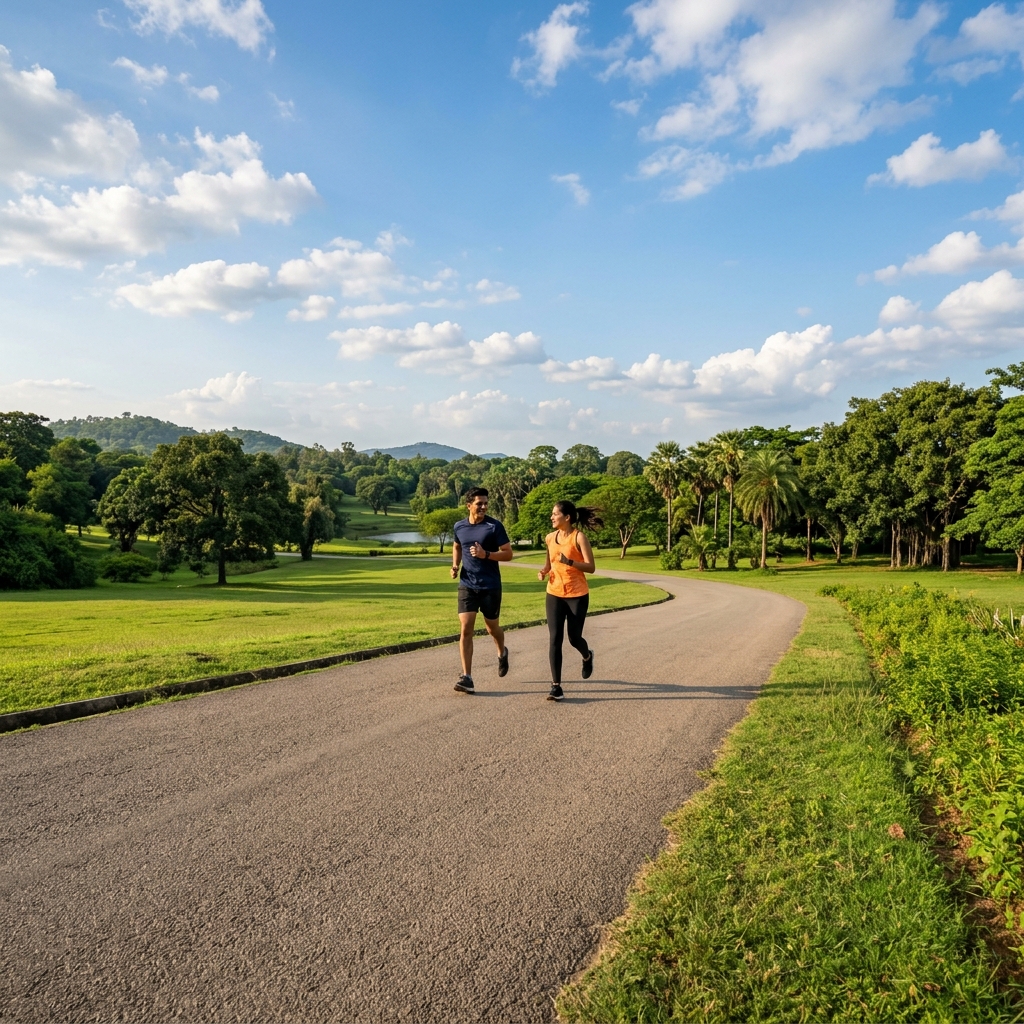 Active Indian couple jogging together in a park